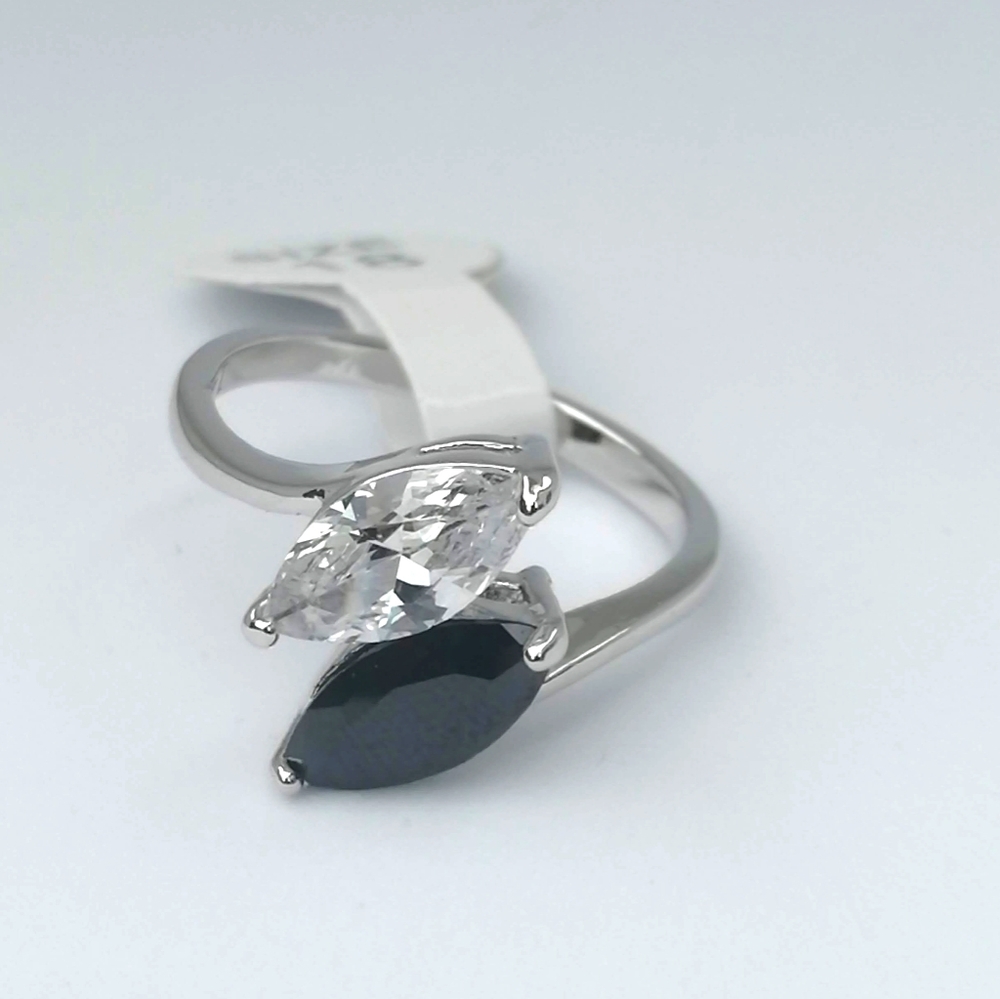 14k Real White Gold Plated Ring Silver Black 8.5 US